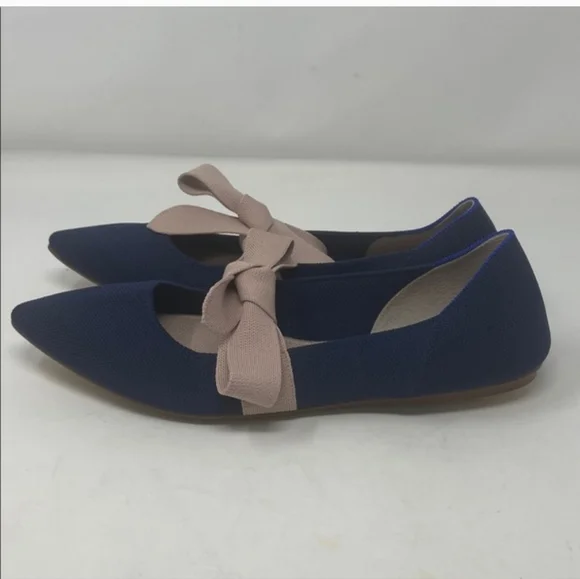 Rothy's Sapphire Blue Mary Jane Bow Tie Pointed Toe Flats Size 11 Brand New - Picture 4 of 5